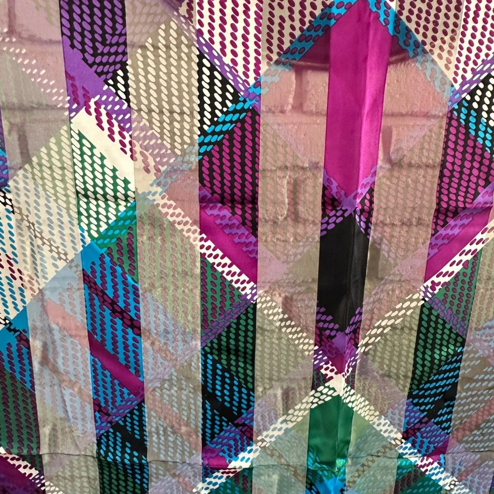 Vintage Silk Chiffon Scarf 80s‎ 90s Geometric Abstract Dot Purple Green Blue
